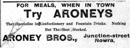 Aroney Brothers, Nowra. Advertisment. 1931. 