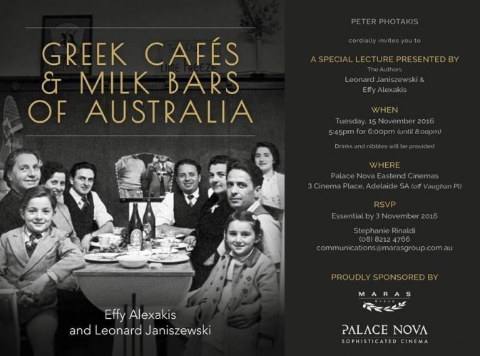 Adelaide book launch of Greek Cafes & Milk Bars of Australia, 15 November 2016 