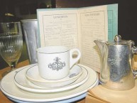 Crockery, teapot and menu from the Busy Bee Cafe on display at Gunnedah Watertower Museum 