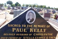 Paul Kelly. Upper part of his headstone. Gilgandra Cemetery. 