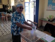 George C Poulos voting for the first time in Greek elections 