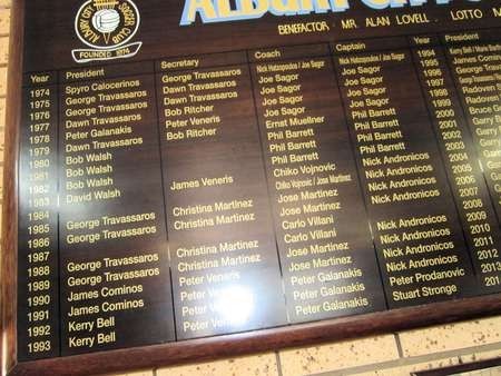 The Honour Board of the Albury City Soccer Club 