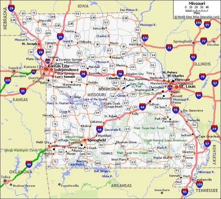 Map of Missouri, USA. - Missouri Road Map
