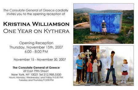 EXHIBITION OF PHOTOGRAPHS FROM KYTHERA IN NEW YORK CITY 