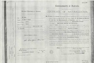 Naturalisation Certificate of Chris Coroneos (Christiforos Dimitriou Koroneos) and Melba Comino (Melpomeni Kosma Komino). 24th April, 1925. 