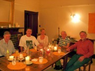 Visiting group at an evening meal with Sandy McNaughton 