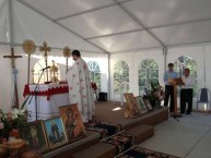 Father Nicholas of Lourantos Village - St. Basil's Homes, delivering the sermon on the feast day of Saint Haralambos 