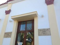 New marble signs, written in both Greek and English announce the opening of the Kytherian Municipal Library 