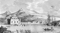 Castellan's view of Avlemonas harbour and Agios Georgios tou Vounou in the background, ca. 1797. 