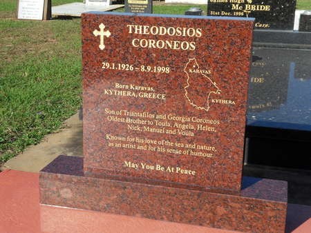Gravestone of Theo Corones (Theothosi Koroneos), in Bargara, Queensland 
