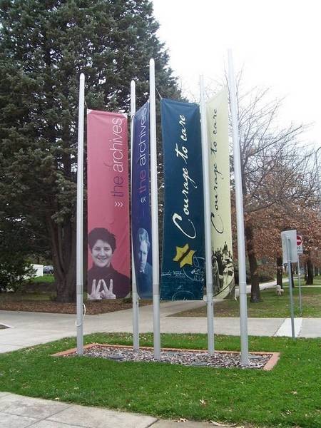 Banners outside the National Archives, Canberra. - National Archives banners