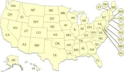 Abbreviations for States in the United States of America. - Abbreviations USA States