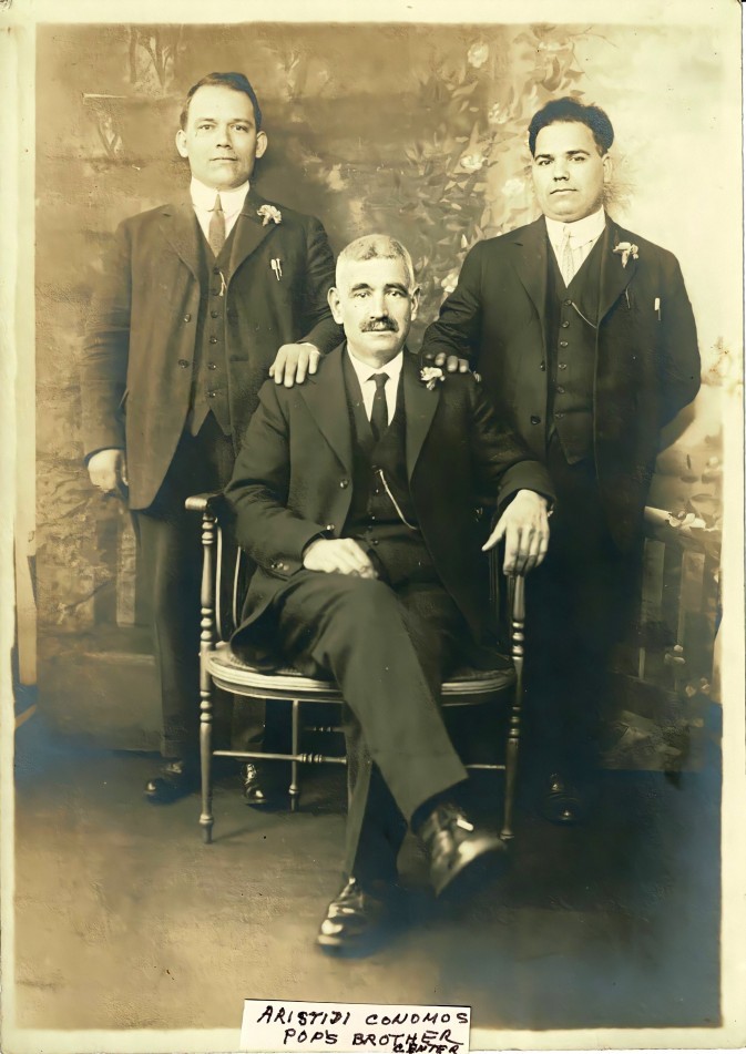 Aristidis Nikolas Megalokonomos with 2 unknown men - Please help identify!