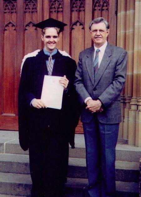 Kevin Cork, with son Stuart, at Stuart's Bachelor of Arts degree graduation. 