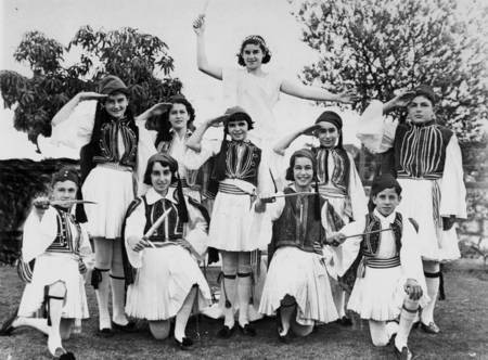 School students dressed in traditional Greek costume for a concert in Brisbane, ca, 1920 
