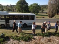 Belrose Rotarian's fascinated by the stawberries growing at the River House, Bingara 